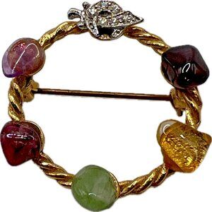 Masonic Polished Gemstone Brooch Pin Rhinestone Garnet Amethyst Citrine Jewelry